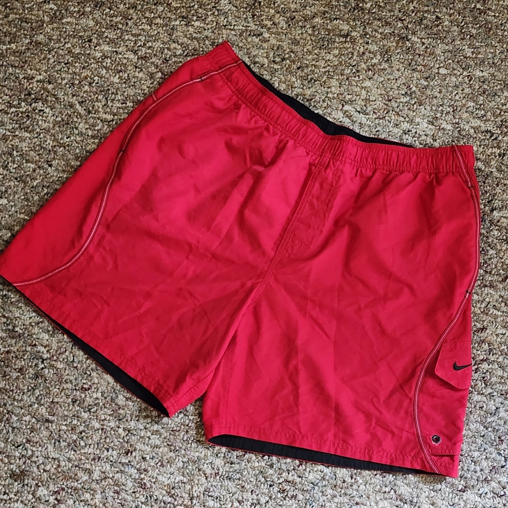 Nike Cargo Pocket Lined Red Swim Shorts Trunks XL
